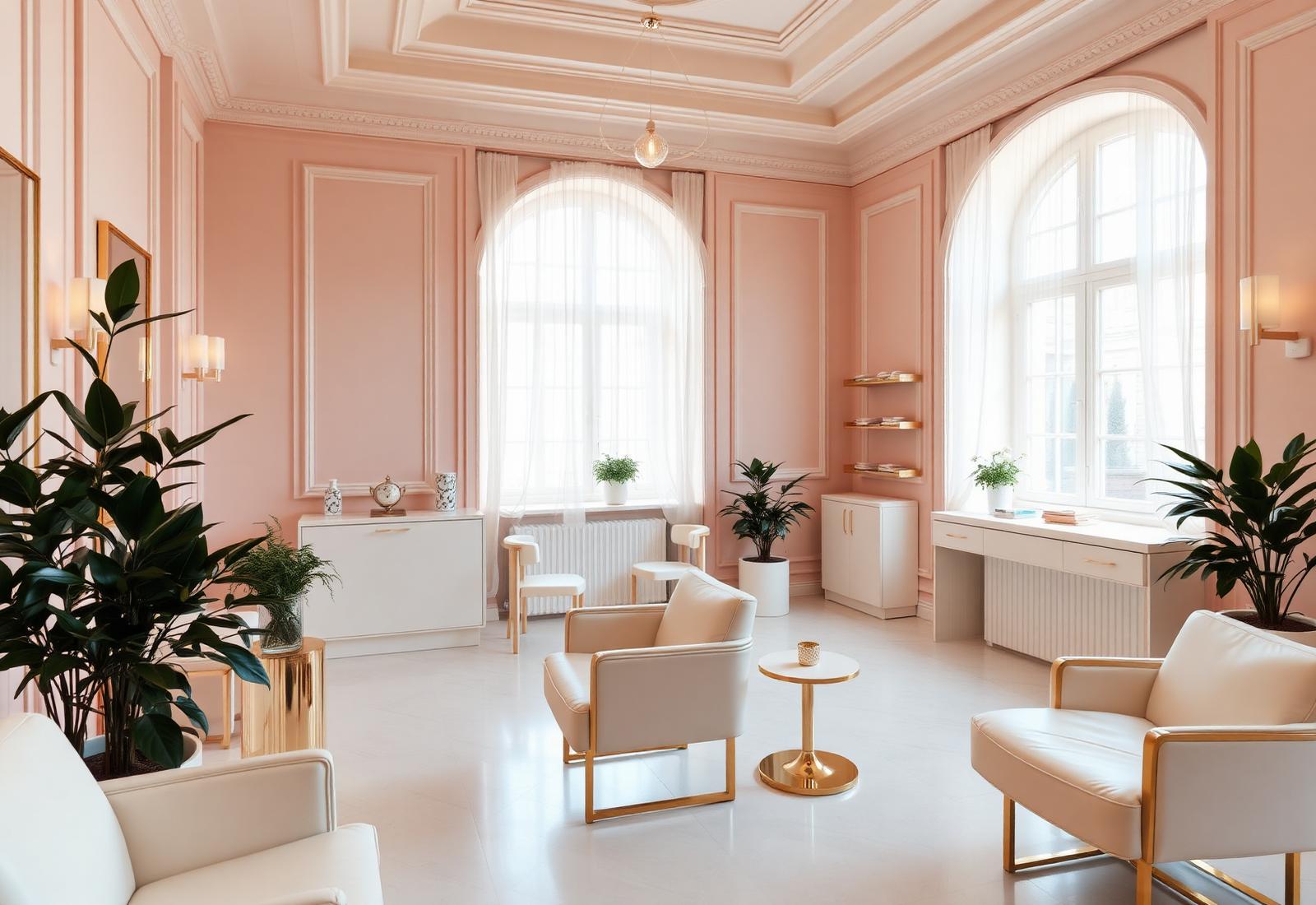 Eleganter Innenraum von Indira Studio Berlin in sanften Rosé- und Ivory-Tönen